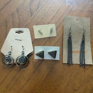 Lot of 2 Dangly and 2 Stud Earrings - Chains, Faux Pyrite, Sparky, Swirly #1